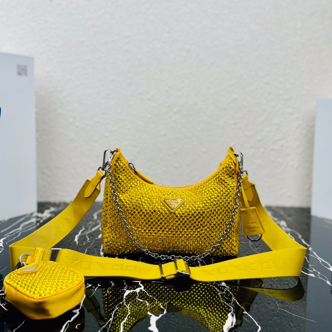 Prada Re Edition 2005 Duchess Synthetic Crystals Shoulder Bag Yellow 1BH204